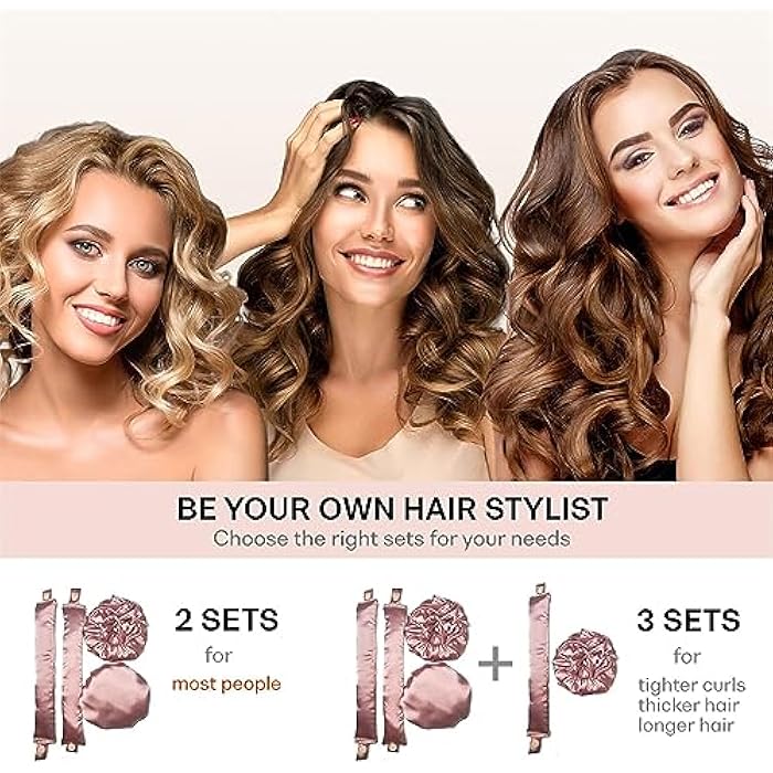 Azonee Satin Heatless Hair Curler, 4 Pack Pillow Soft Rollers with Hair Caps, Soft Heatless Curling Rod Headband for All Hair Types, No Heat Curlers to Sleep, Overnight Heatless Curls Headband - Image 5